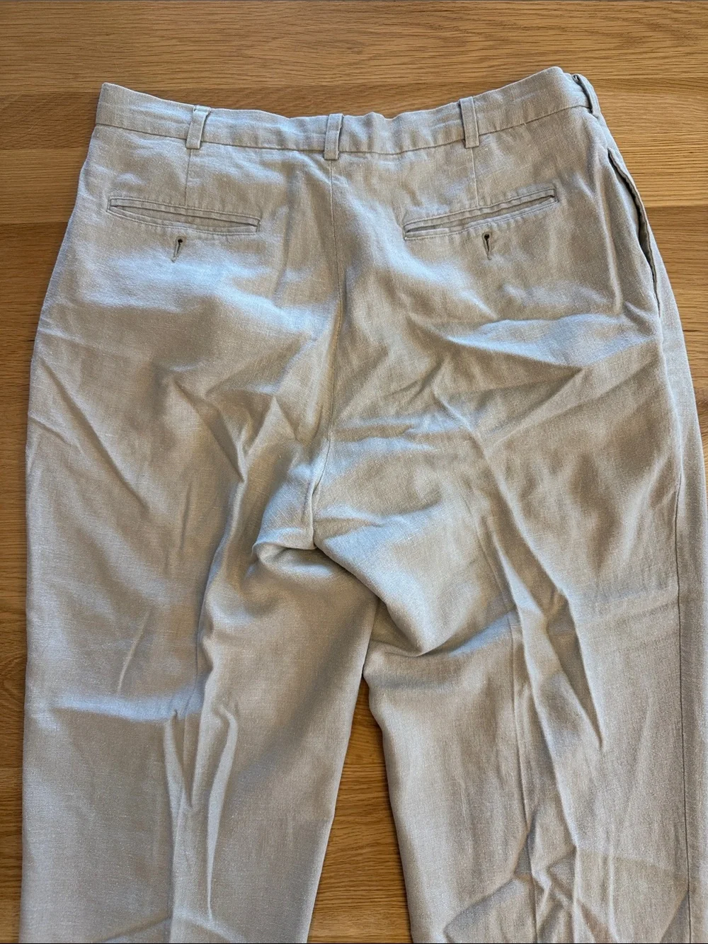 Beige Linen Blend Men's Pleated Dress Pants